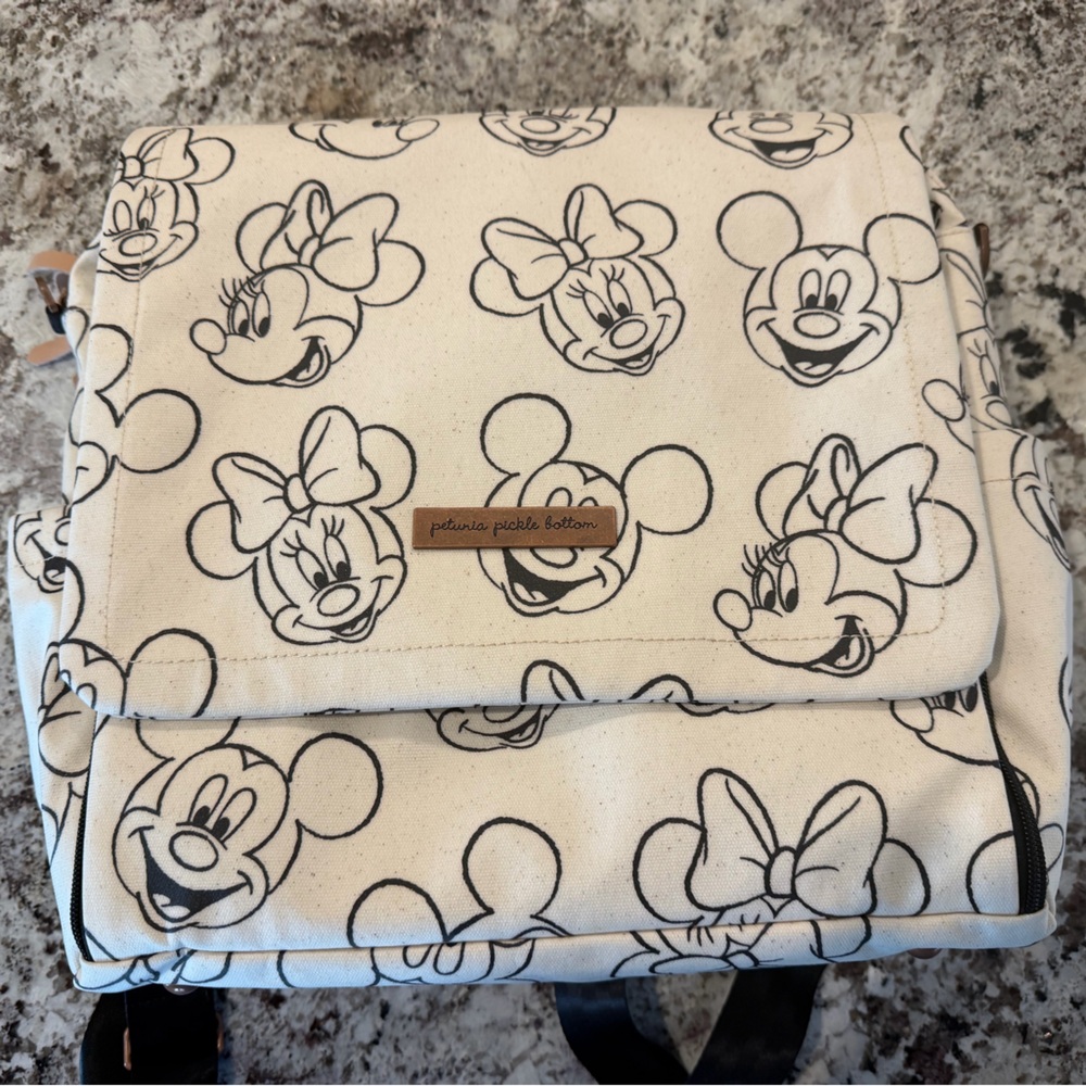 Petunia Pickle Bottom Mickey & Minnie Cream Canvas Baby Bag